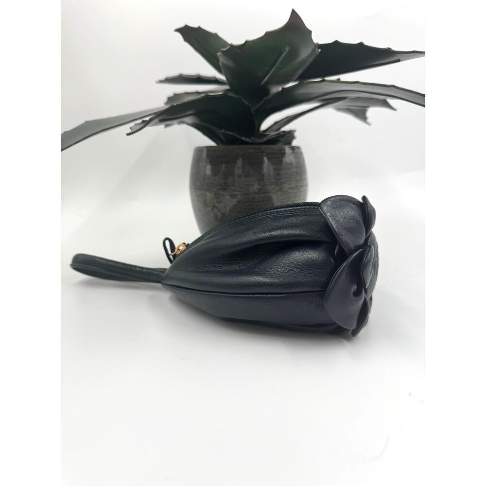 Loewe Anagram Flower Leather Black Wristlet Bag Charm Zipper Closure - Picture 2 of 11